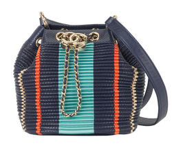 CC Perforated Bucket Bag, Leather, Blue, 27172135(2019), 3*